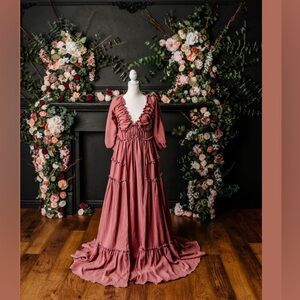 Zebu Mauve Ruffle Tiered Maxi Dress | Boho Romantic | Flowy Statement Gown